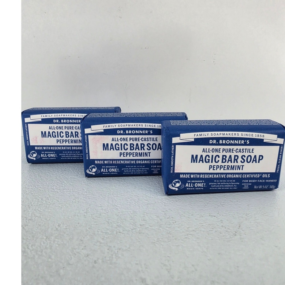 3 Pack Dr. Bronner's All-One Pure-Castile Peppermint Magic Bar Soap 5oz